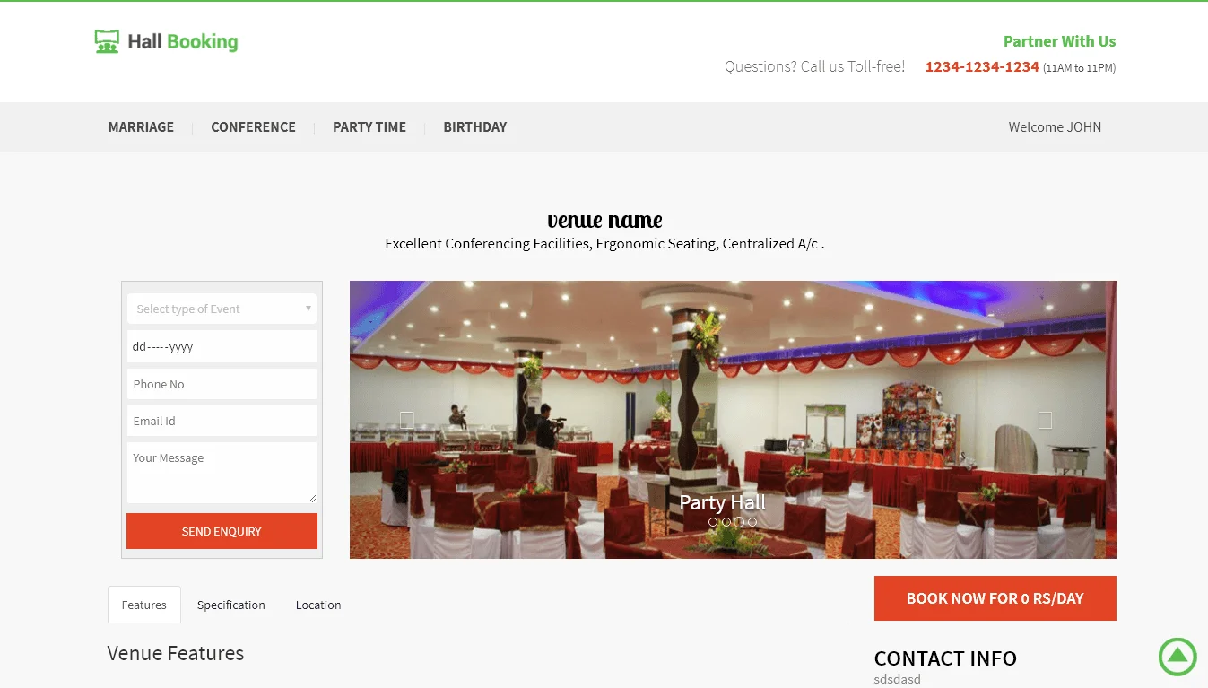 Online Hall Booking Website