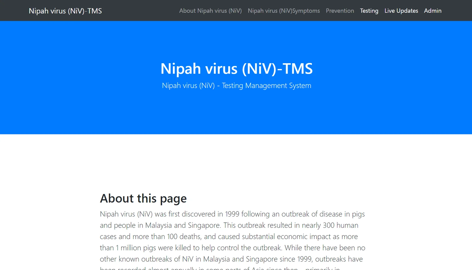 Nipah Virus Testing Website