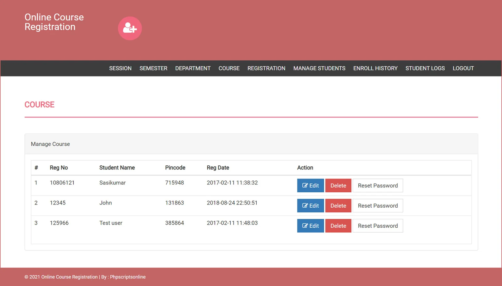 Online Course Management Website